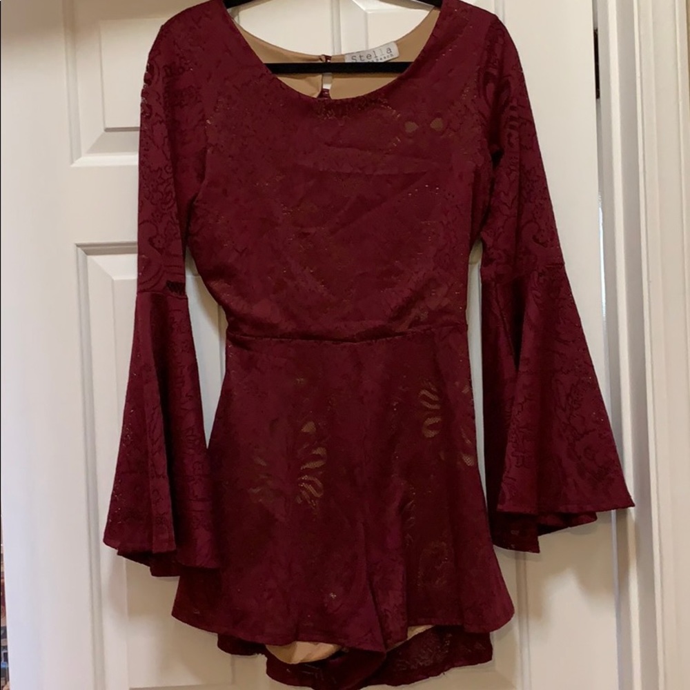 Women’s Maroon bell sleeve romper